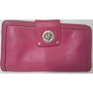 Marc by Marc Jacobs Hot Pink Leather Clutch Wallet with Gold Turn Lock